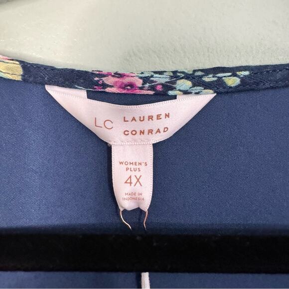 LC Lauren Conrad Floral Waffle Wrap Tie Ruffle Maxi Dress Navy Blue 4X Plus NWT - Picture 7 of 12